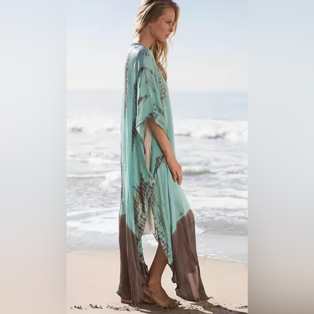 Women’s Clothing Plus Size Boho Cover-Up Beach Wear.Color:Light Green/Blue/Brown